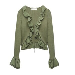 Zara Ruffled Green Sweater